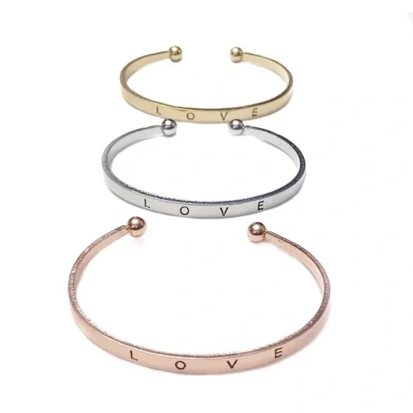 $3/20 Love Bracelets Triple Stacking Stamped Word Metal Cuffs Tri Color - Picture 4 of 7